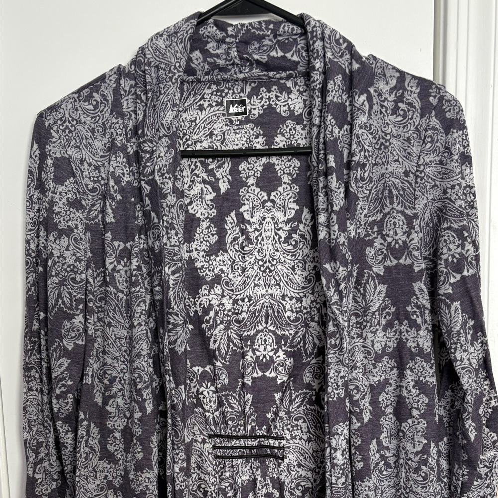 REI Purple and White Patterned Cardigan